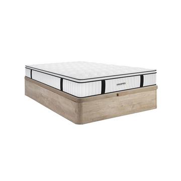 Ensemble 140 x 190 cm sommier coffre naturel clair + matelas anti-feu ressorts ensachés et surmatelas intégré ép.28cm - DELICE de DREAMEA HOTEL