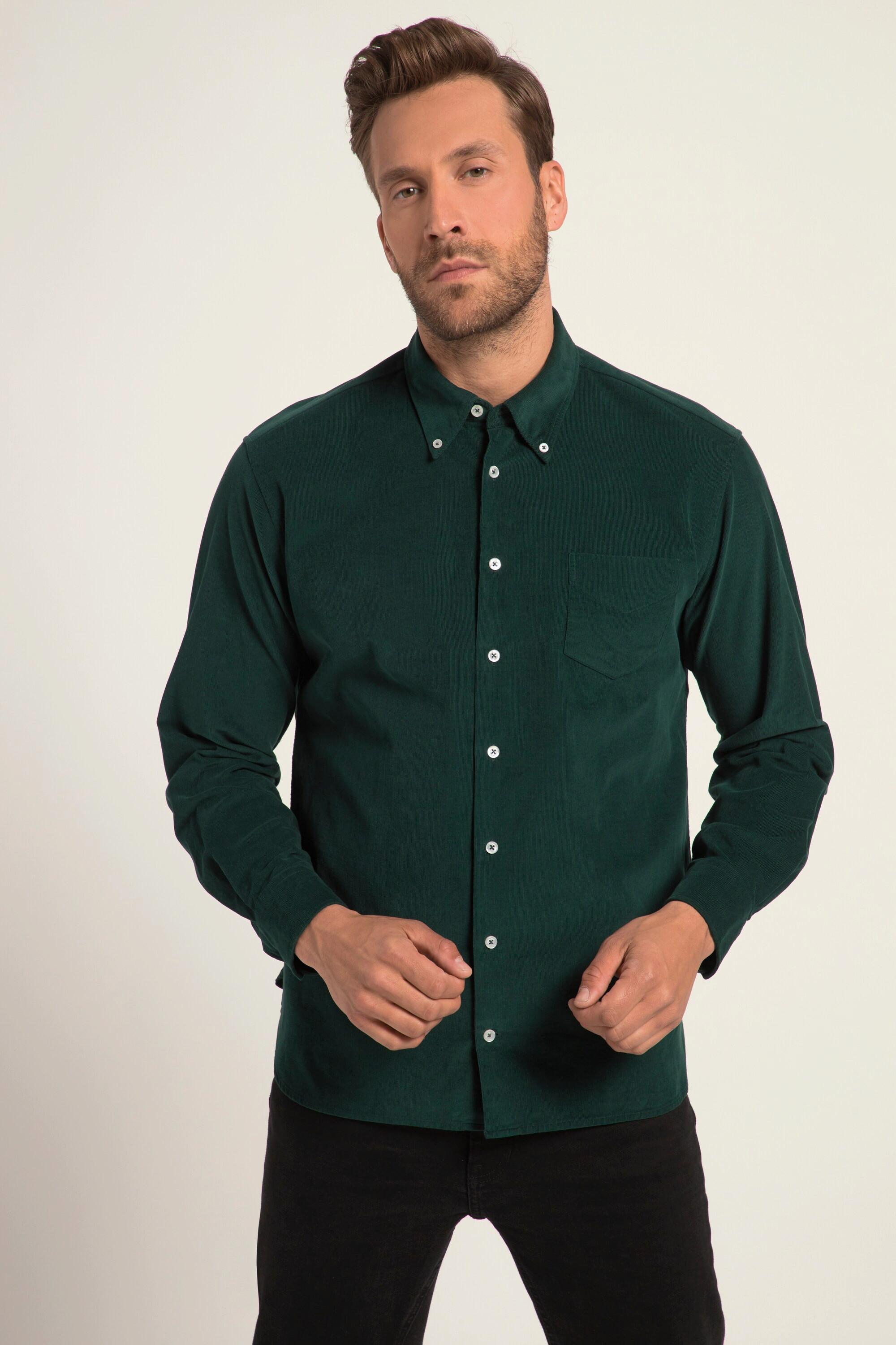 JP1880  Chemise en velours côtelé. Manches longues et col à pointes boutonnées. Coupe Modern Fit. Jusqu'au 8 XL. 