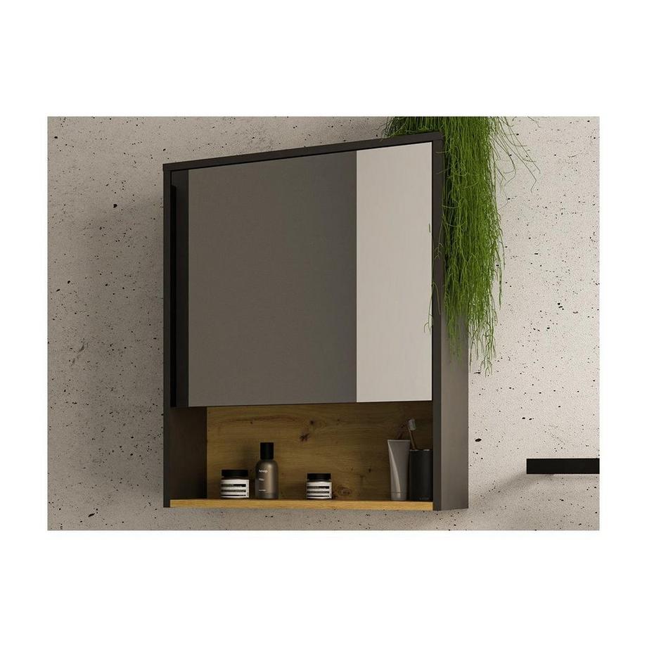 Vente-unique Badmöbel hängend mit Aufsatzwaschbecken & Spiegelschrank - B. 60 cm - Anthrazit - YANGRA  