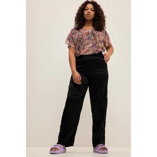 Studio Untold  Pantalon 7/8, jambes larges, empiècements en dentelle, taille élastique 