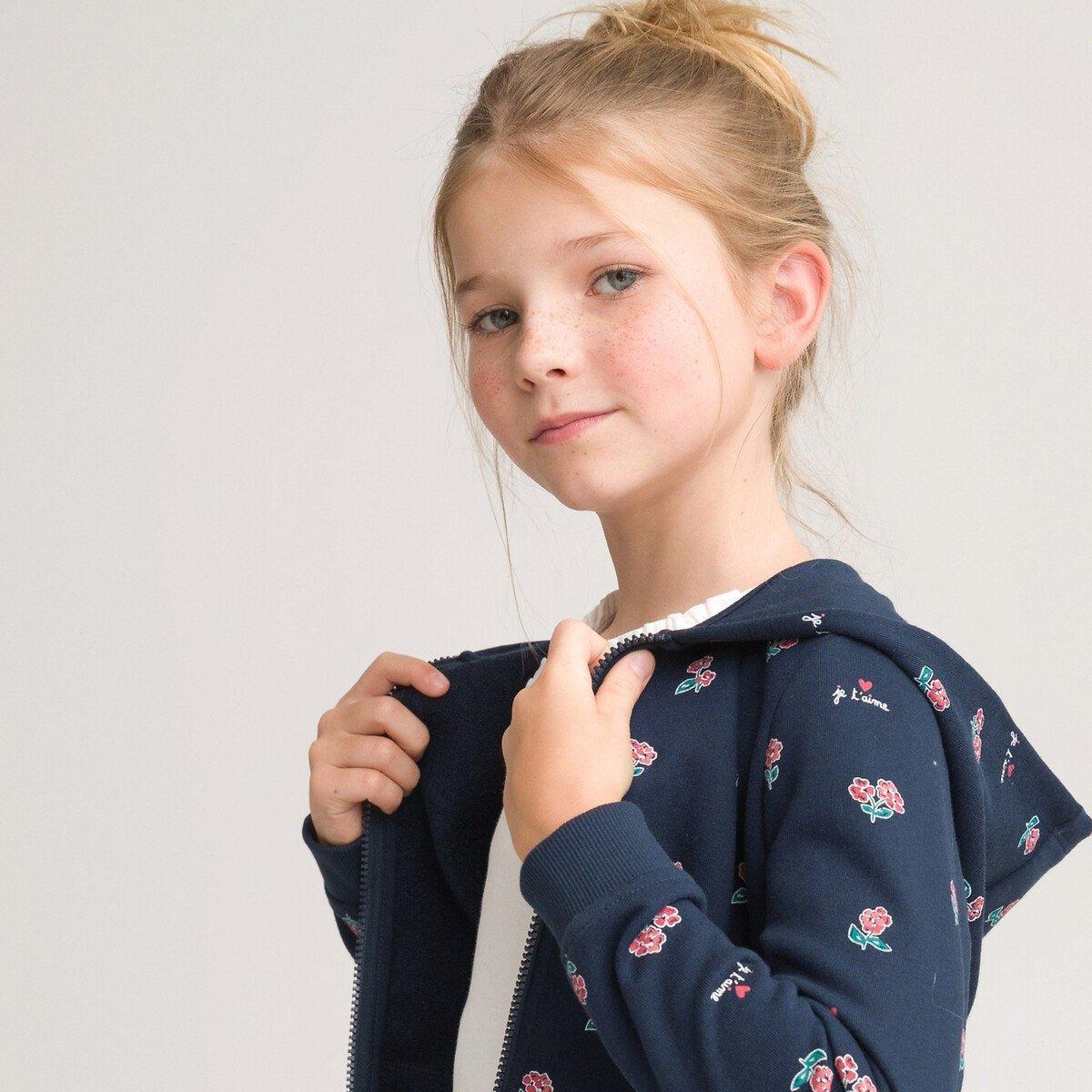 Image of Kapuzensweatjacke Mit Reissverschluss Und Blumenmuster Mädchen Blau 114