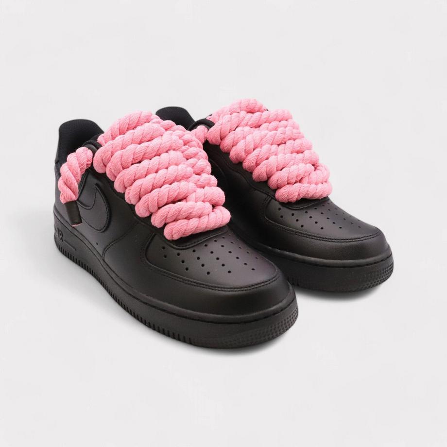 NIKE Air Force 1 Black Rope Lace Sneakers  