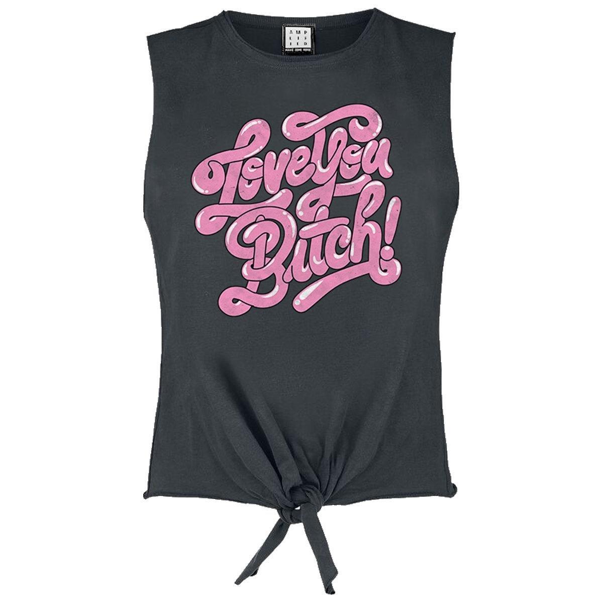 Image of Love You Bitch Ärmelloses Oberteil Vorne Gebunden Damen Charcoal Black L