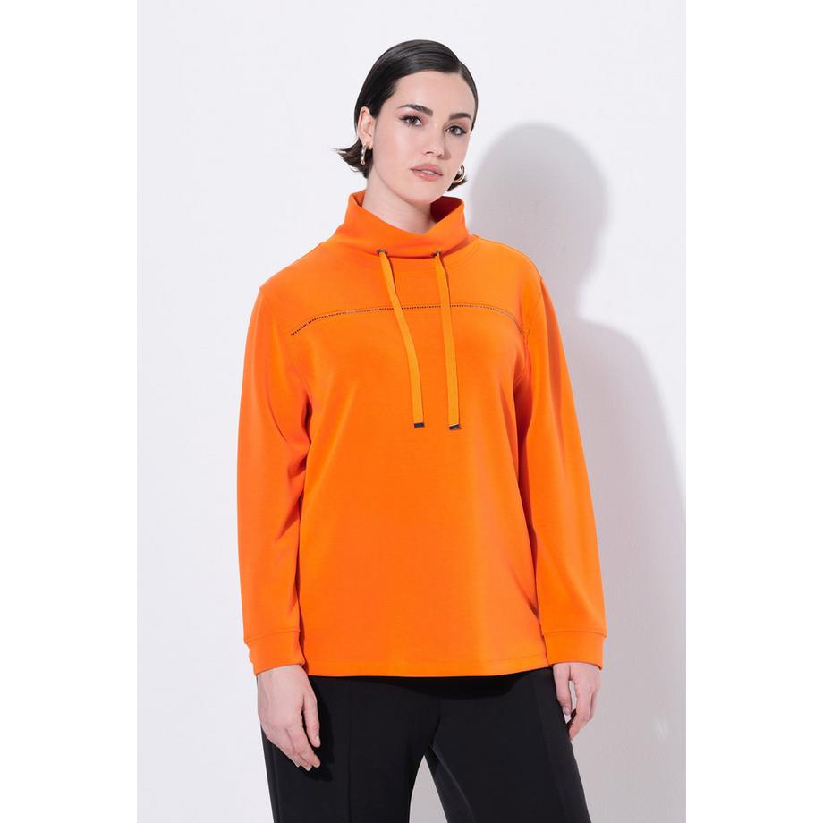 Ulla Popken Sweat-shirt Classique Pierres Fantaisie Col Montant Manches 3/4  