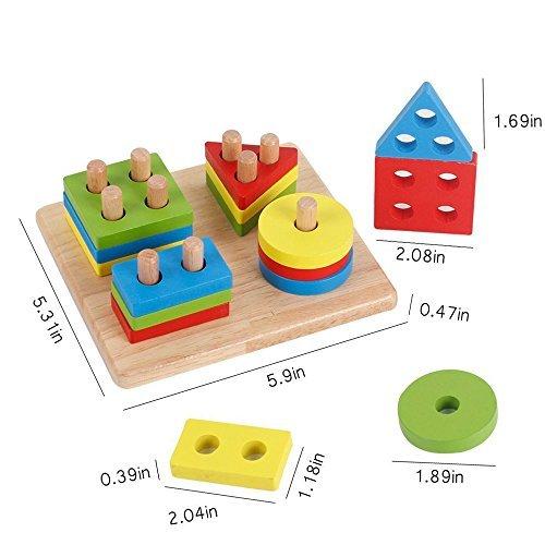 Activity-board  Puzzles en bois pour enfants, jeu d'empilage géométrique, jeu de tri des couleurs et des formes 