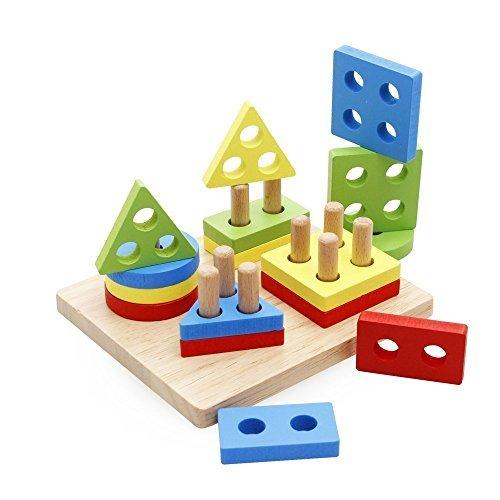 Activity-board  Puzzles en bois pour enfants, jeu d'empilage géométrique, jeu de tri des couleurs et des formes 