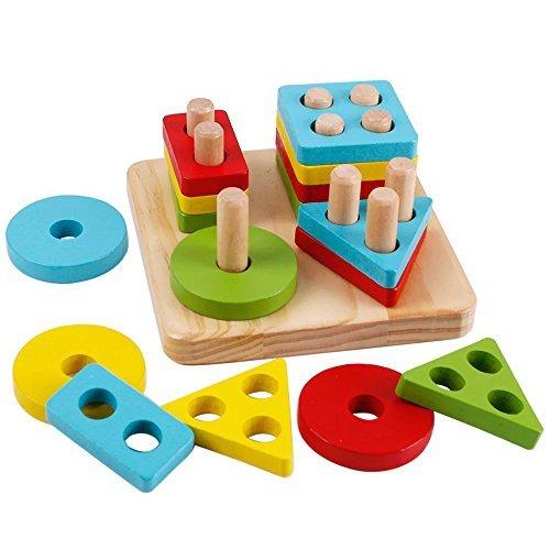 Activity-board  Puzzles en bois pour enfants, jeu d'empilage géométrique, jeu de tri des couleurs et des formes 