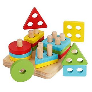 Activity-board  Puzzles en bois pour enfants, jeu d'empilage géométrique, jeu de tri des couleurs et des formes 