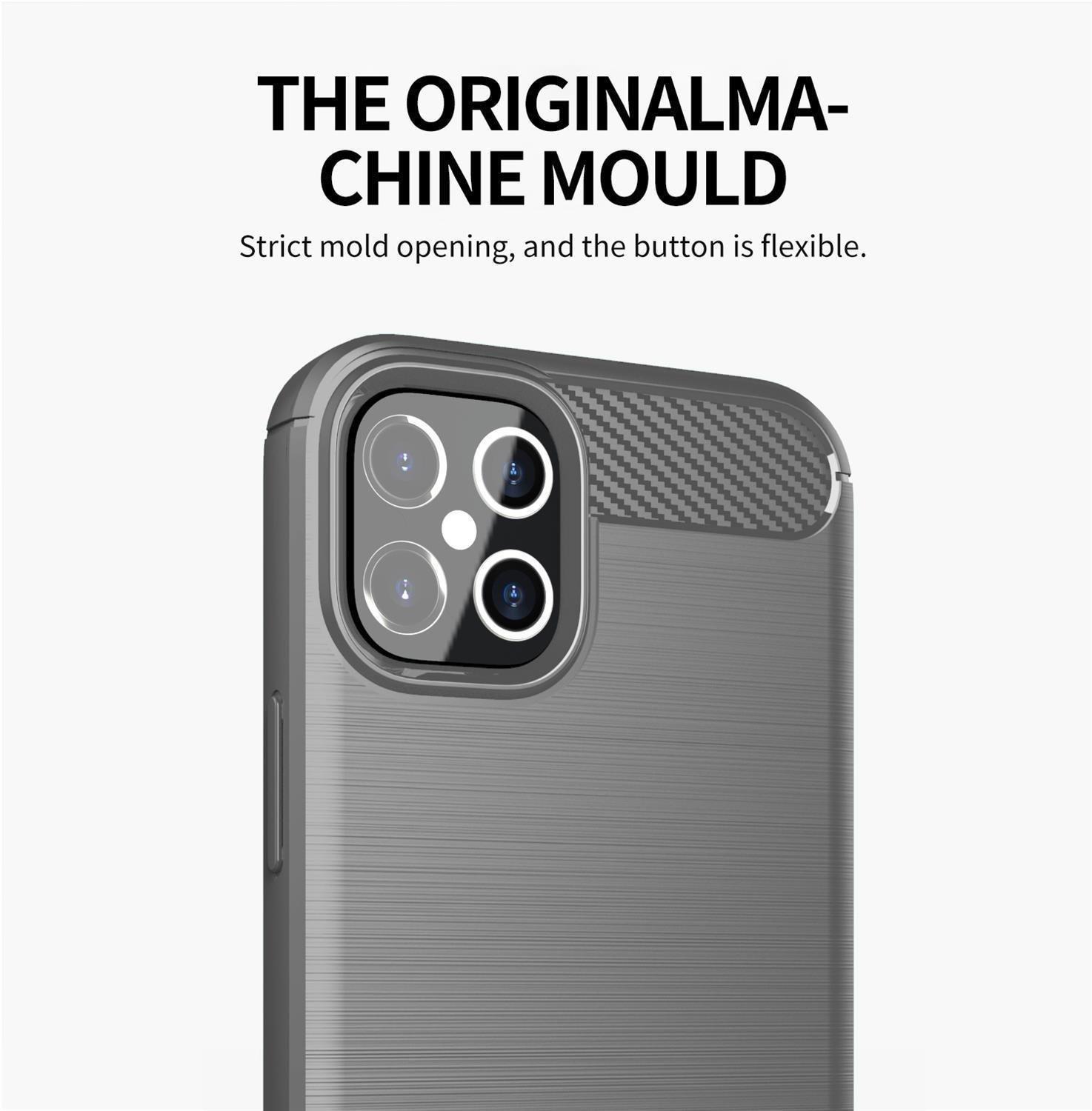 Cadorabo  Hülle für Apple iPhone 12 PRO MAX TPU Silikon Edelstahl-Karbonfaser Optik 