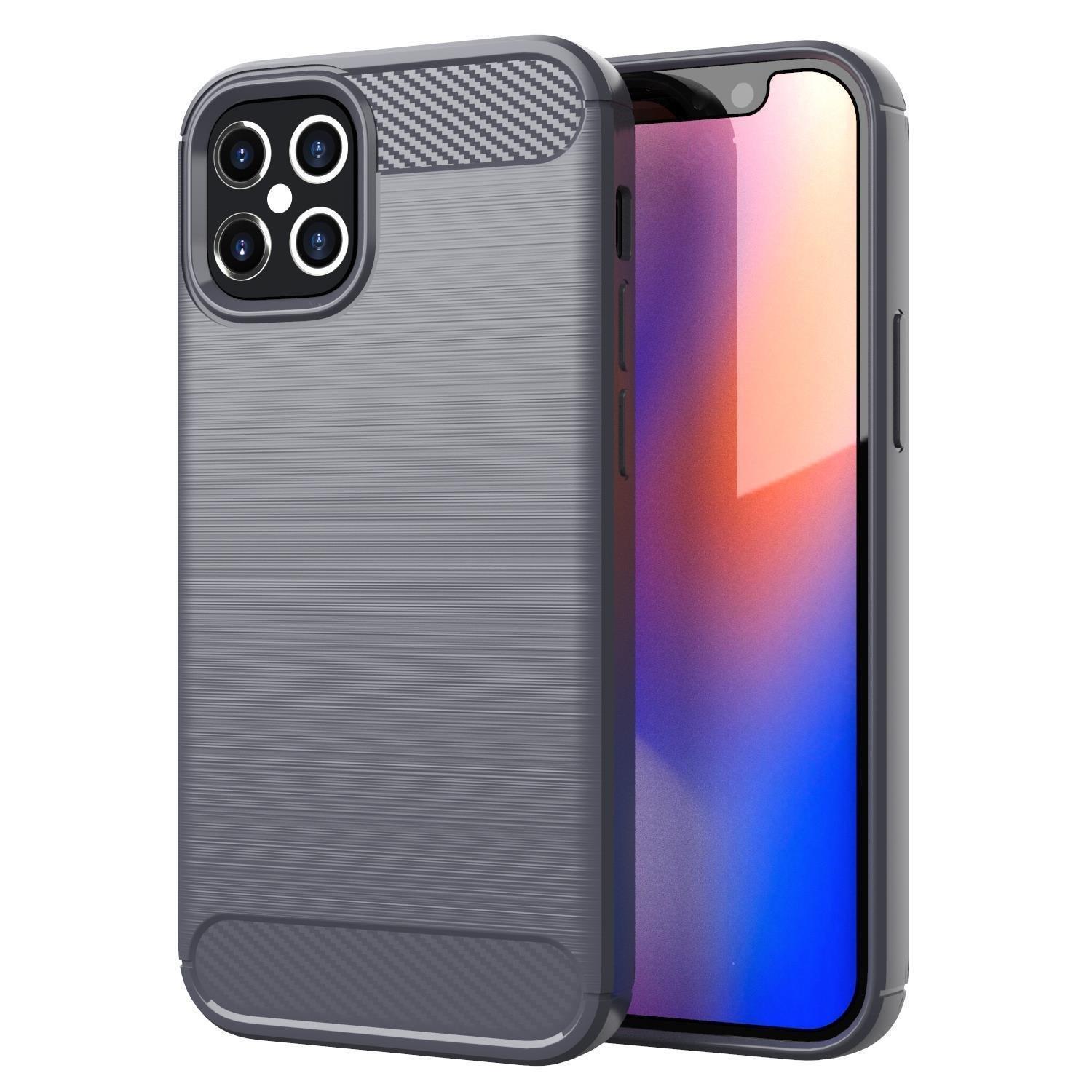 Cadorabo  Hülle für Apple iPhone 12 PRO MAX TPU Silikon Edelstahl-Karbonfaser Optik 