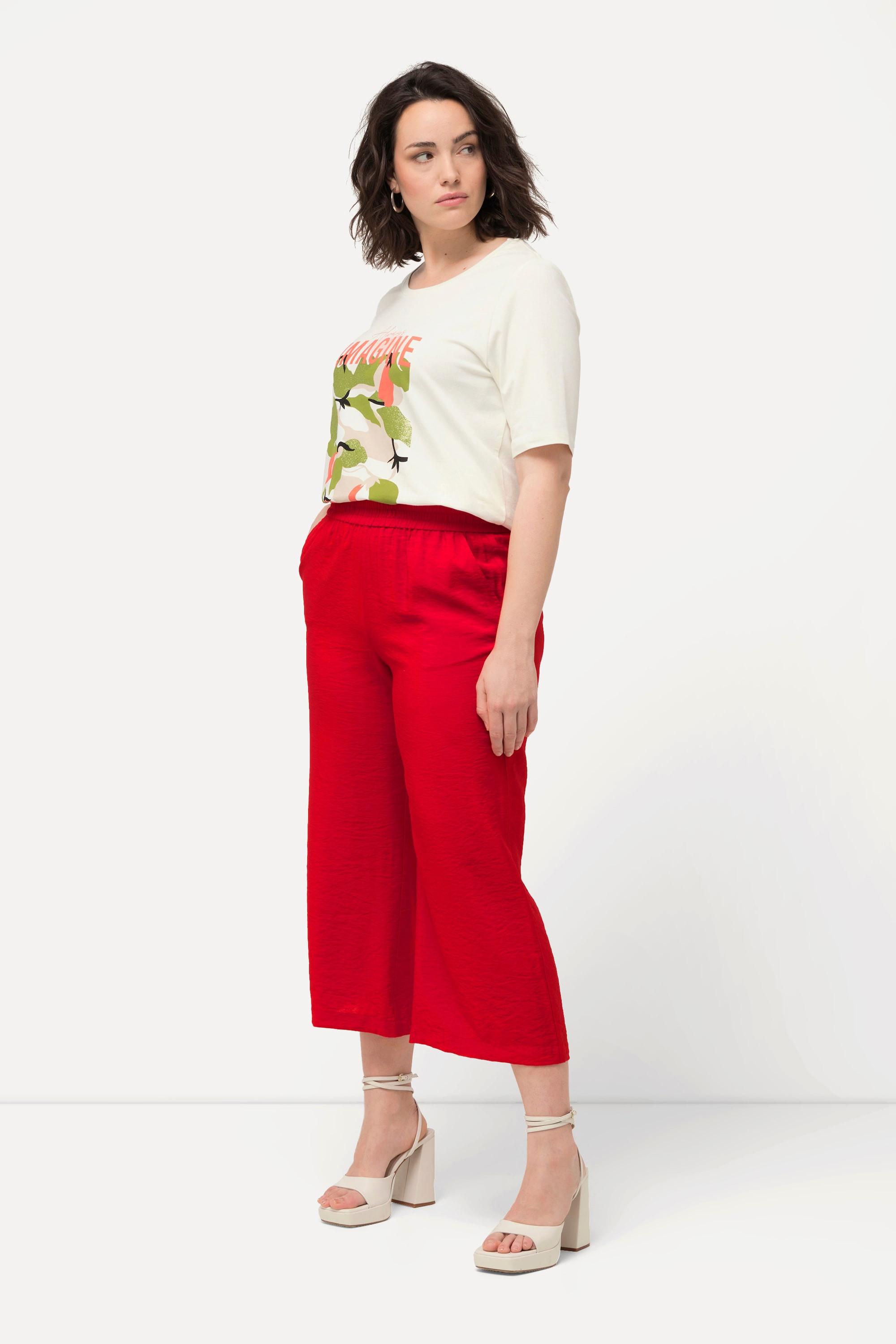 Ulla Popken  Culottes con taglio della gamba ampio, effetto stropicciato e cintura elastica 