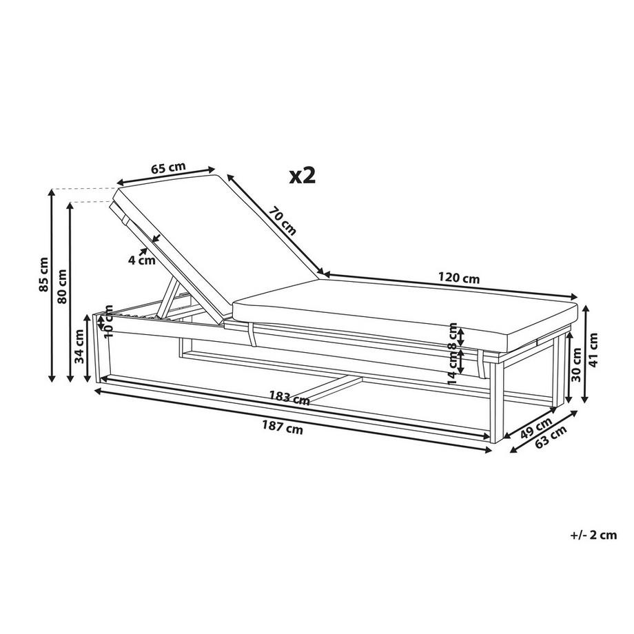 Beliani Gartenliege mit Auflage 2er Set aus Akazienholz  AZZANELLO  
