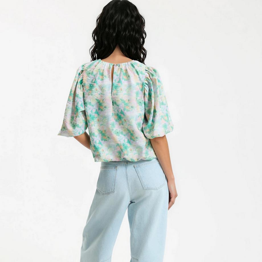 La Redoute Collections Blouse imprimé floral col rond manches bouffantes  