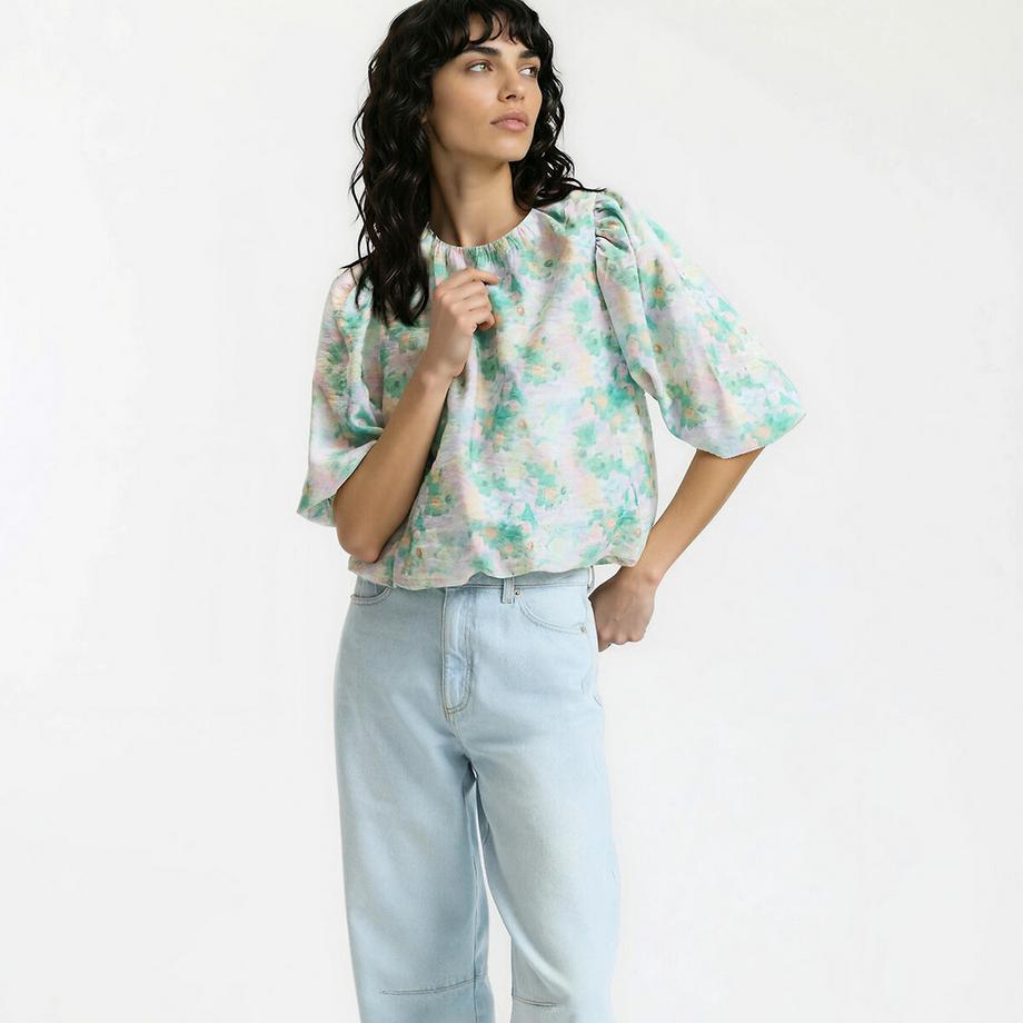 Blouse col rond manches bouffantes imprimé floral&nbsp;
