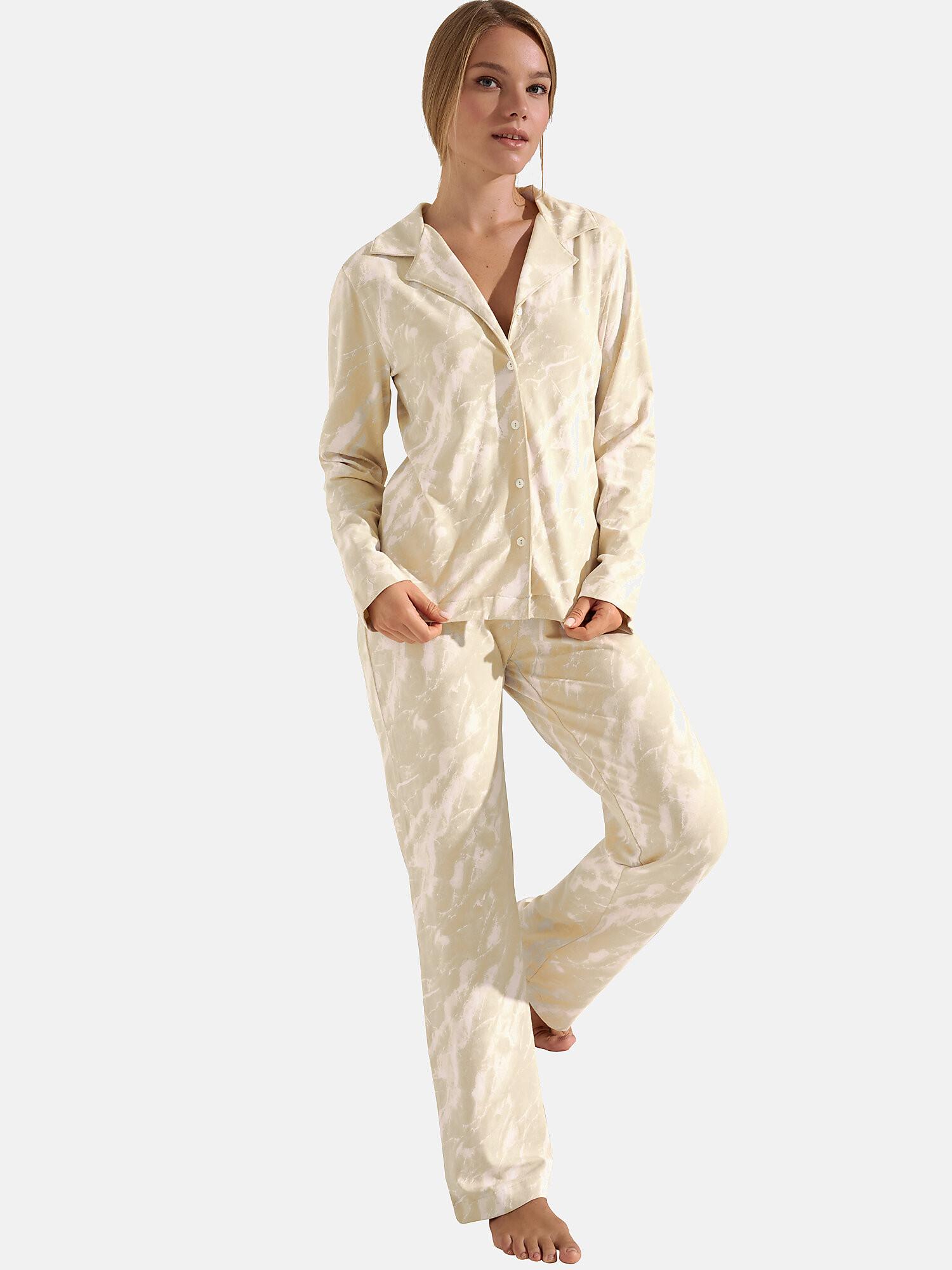Image of Pyjama Hose Hemd Langarm Naomi Unisex Beige S