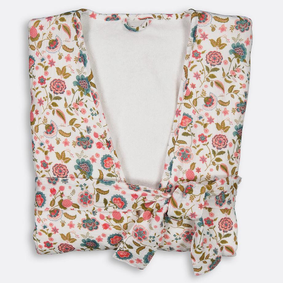 Kimono-Bademantel Shirley aus Baumwoll-Gaze mit Frotteefutter