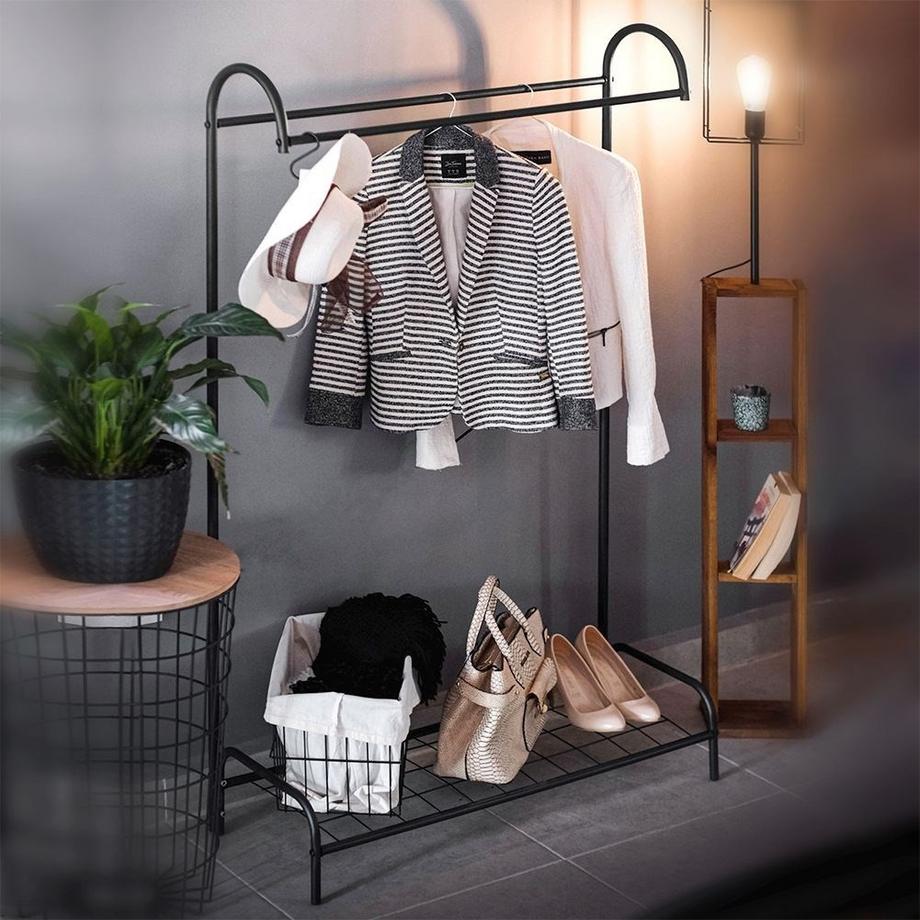 B2X  Kleiderstange mit Schuhregal - Metall & MDF für Zuhause & Büro 