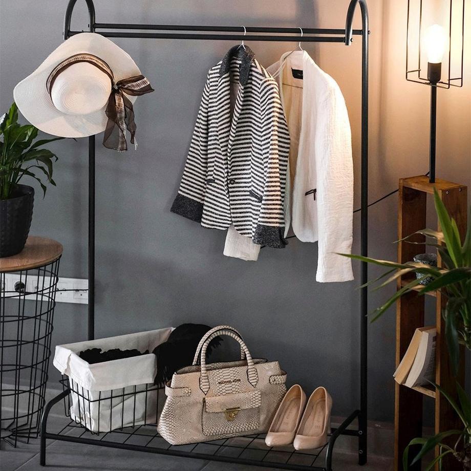 B2X  Kleiderstange mit Schuhregal - Metall & MDF für Zuhause & Büro 