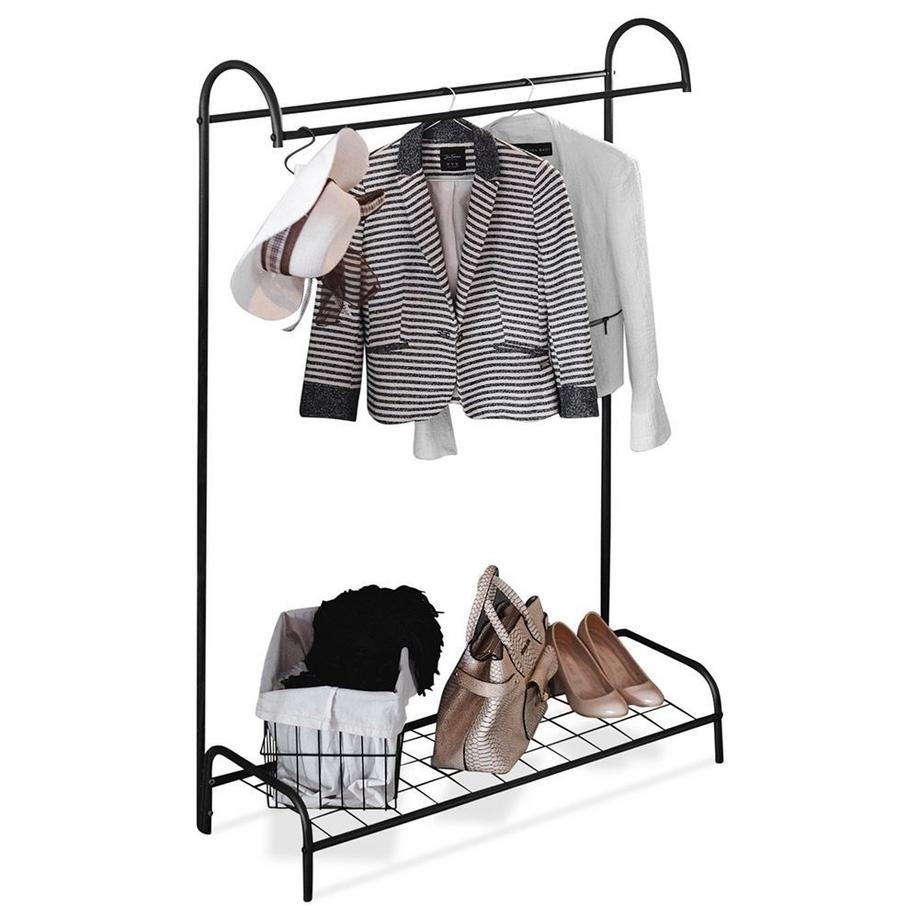 B2X  Kleiderstange mit Schuhregal - Metall & MDF für Zuhause & Büro 