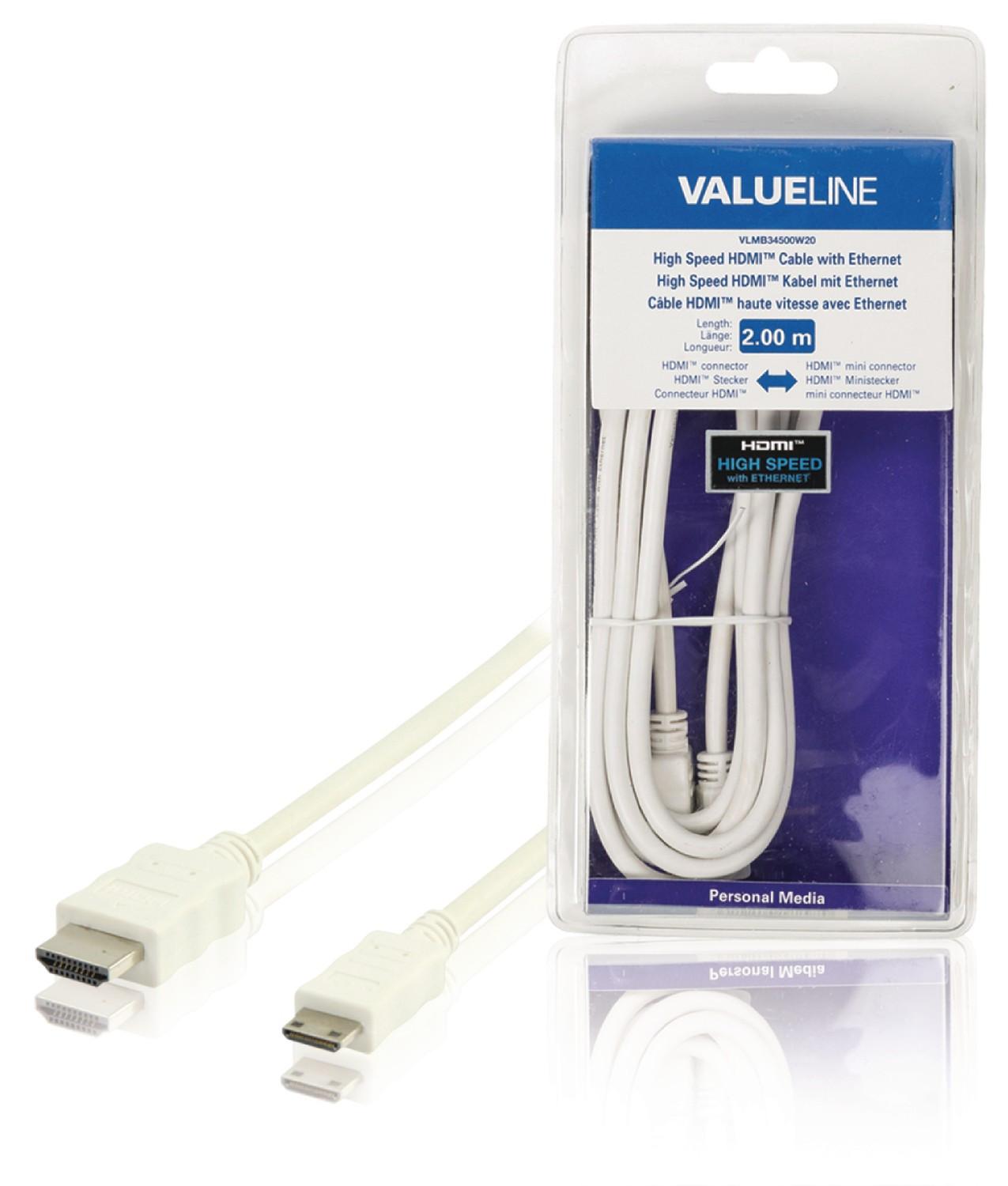 Image of Hochgeschwindigkeits-HDMI-Kabel mit Ethernet-HDMI-Kontakt - HDMI Mini Hane 2.00 m Vit