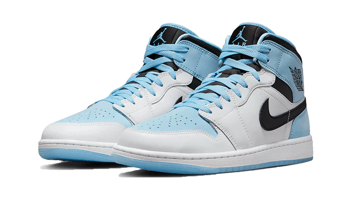 Image of Air Jordan 1 Mid Se Ice Blue Black Herren Schwarz / Blau 44