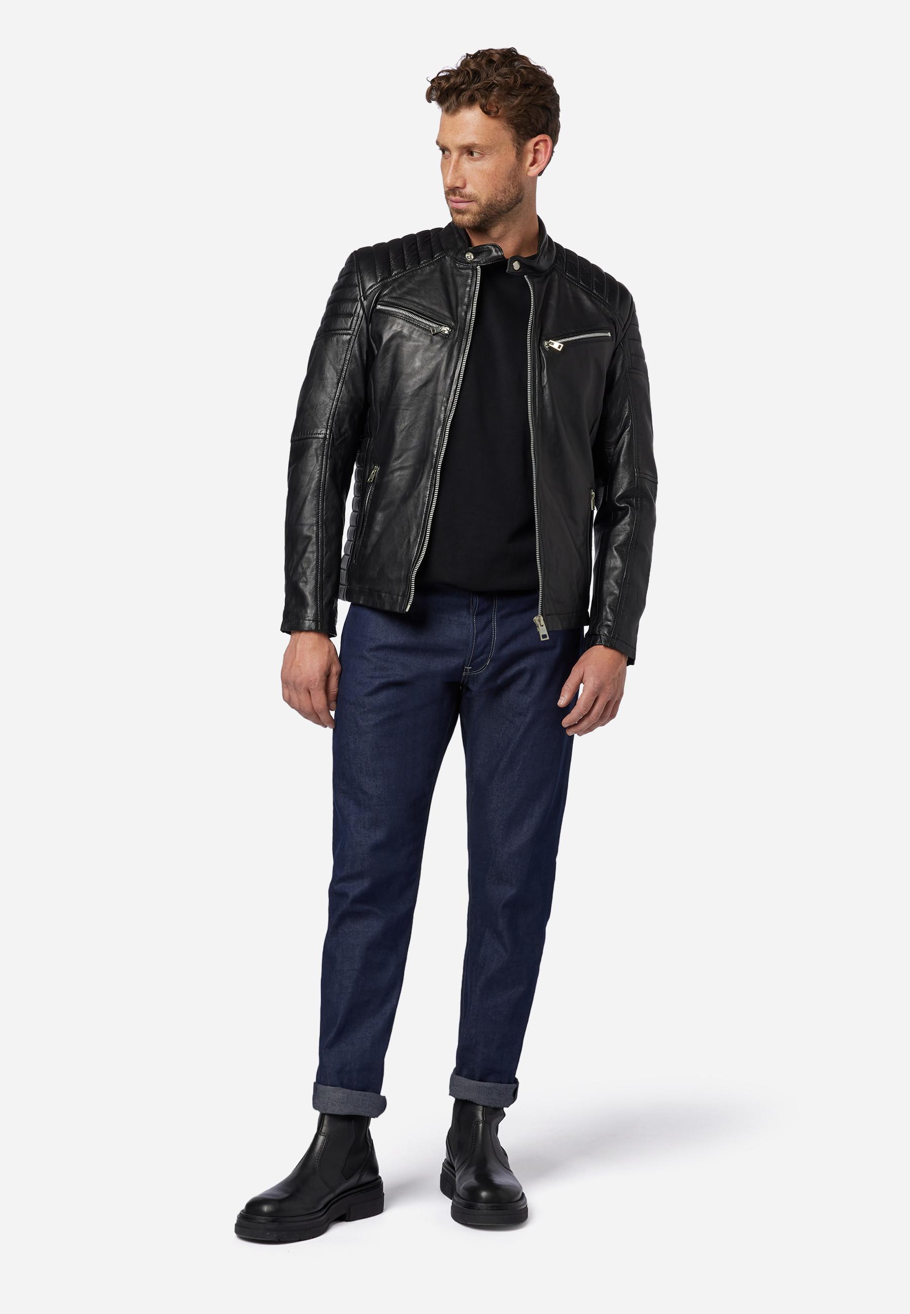 RICANO  Blouson en cuir pour homme Cooper - style motard avec col montant 