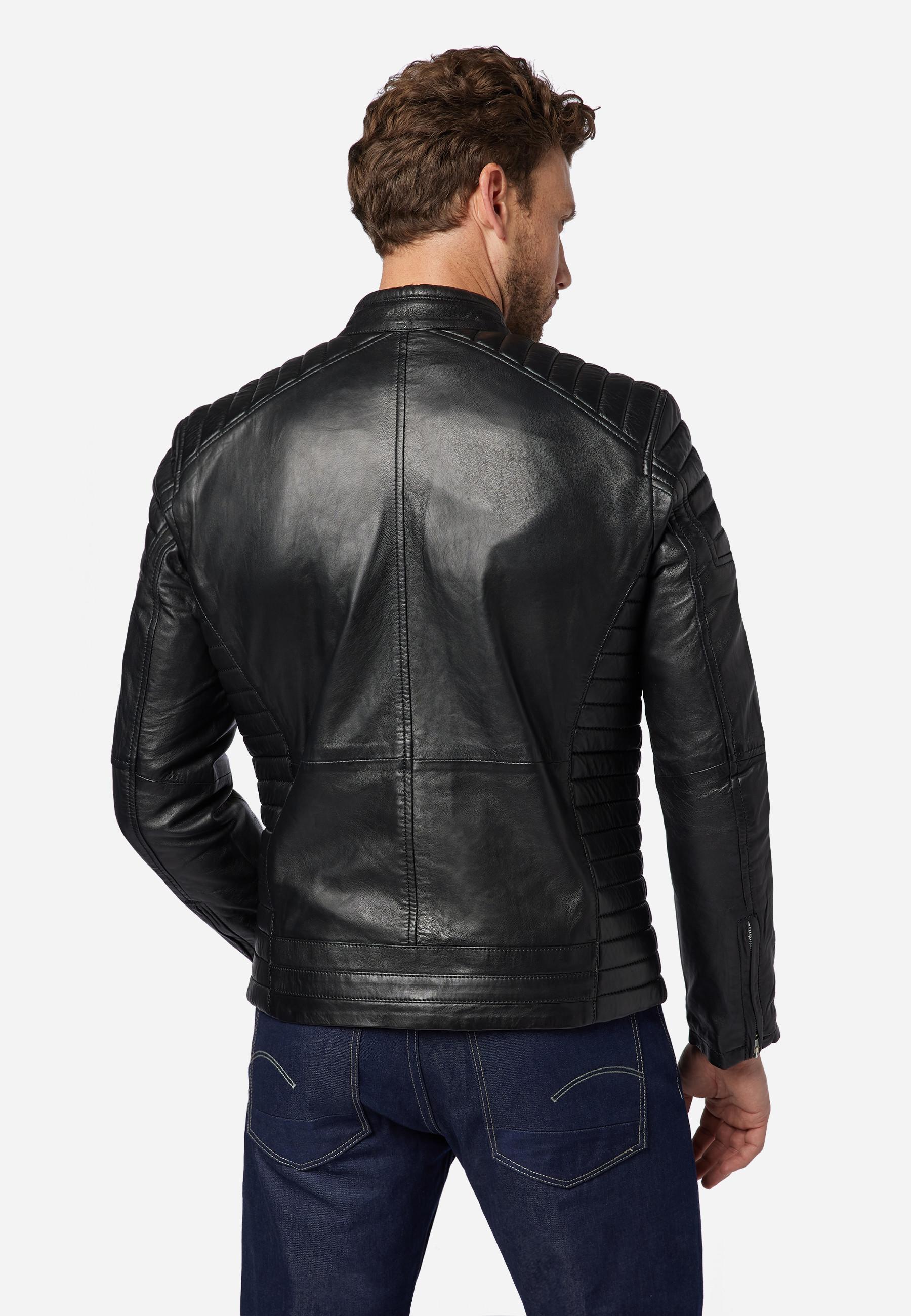 RICANO  Blouson en cuir pour homme Cooper - style motard avec col montant 