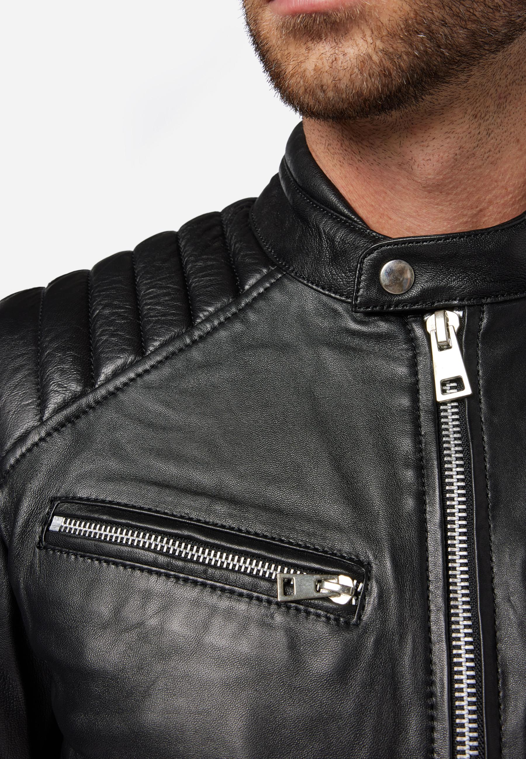 RICANO  Blouson en cuir pour homme Cooper - style motard avec col montant 