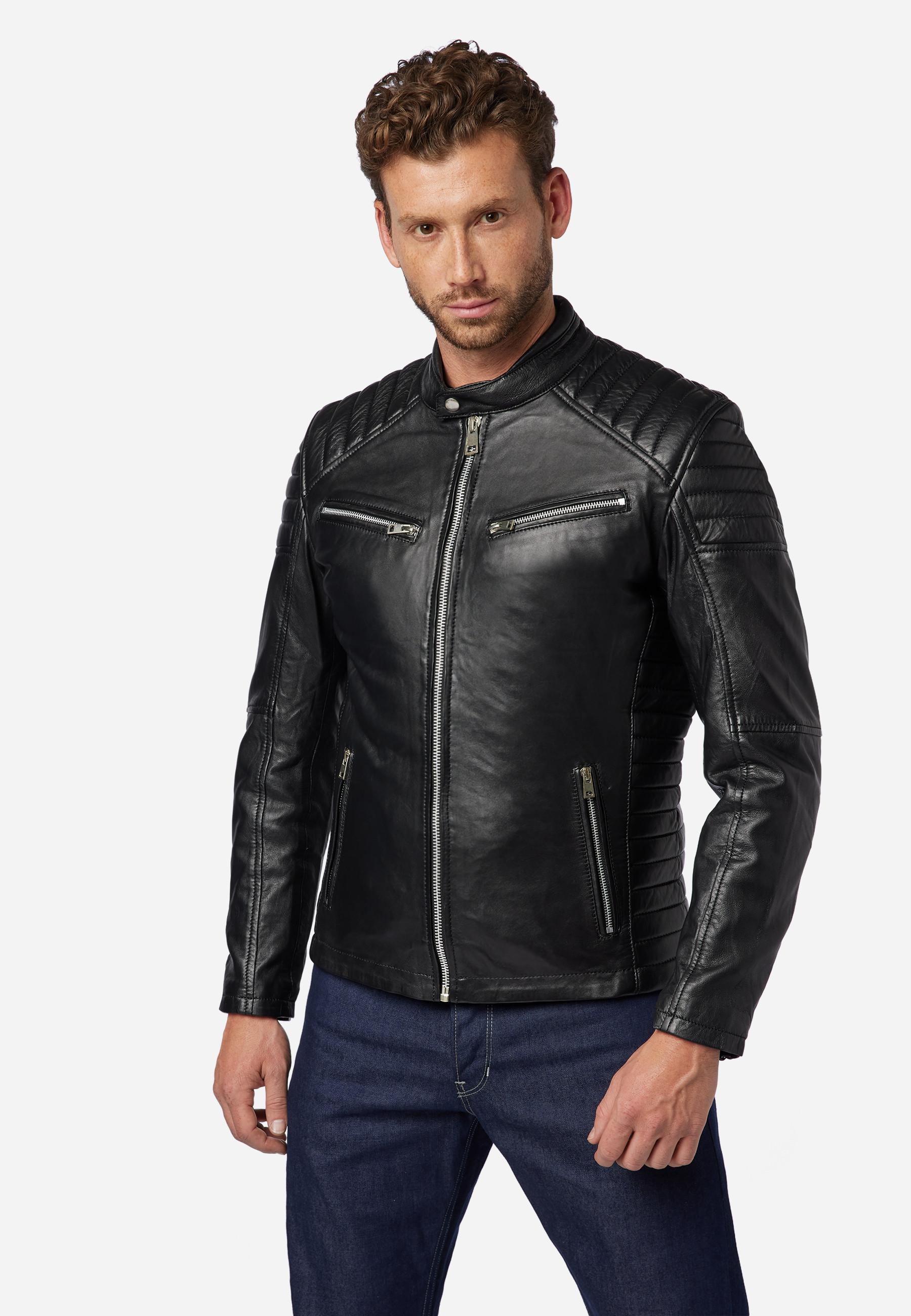 RICANO  Blouson en cuir pour homme Cooper - style motard avec col montant 