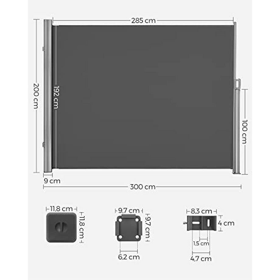 Pricenet  3 m langee Terrassenmarkise – Sonnen-, Wind- und Sichtschutz 