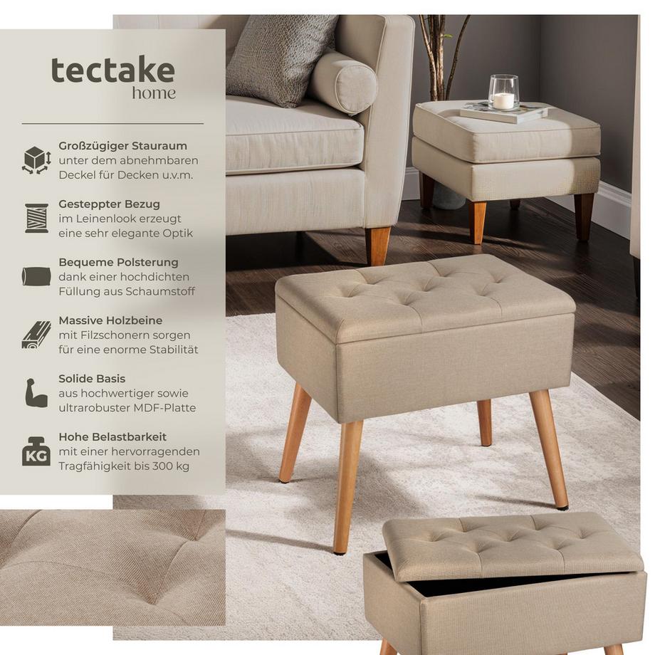 Tectake Sitzbank Ranya gepolstert, in Leinenoptik mit großem Staufach  
