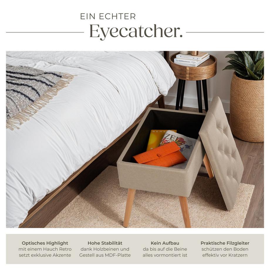 Tectake Sitzbank Ranya gepolstert, in Leinenoptik mit großem Staufach  