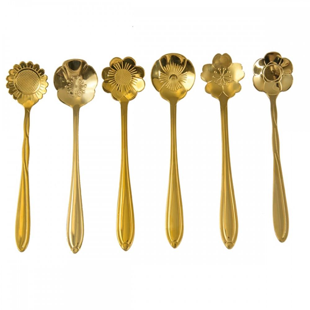 Image of Goldene Löffel Mit Blumenmuster In Sortiment - Set Von 6 Unisex ONE SIZE