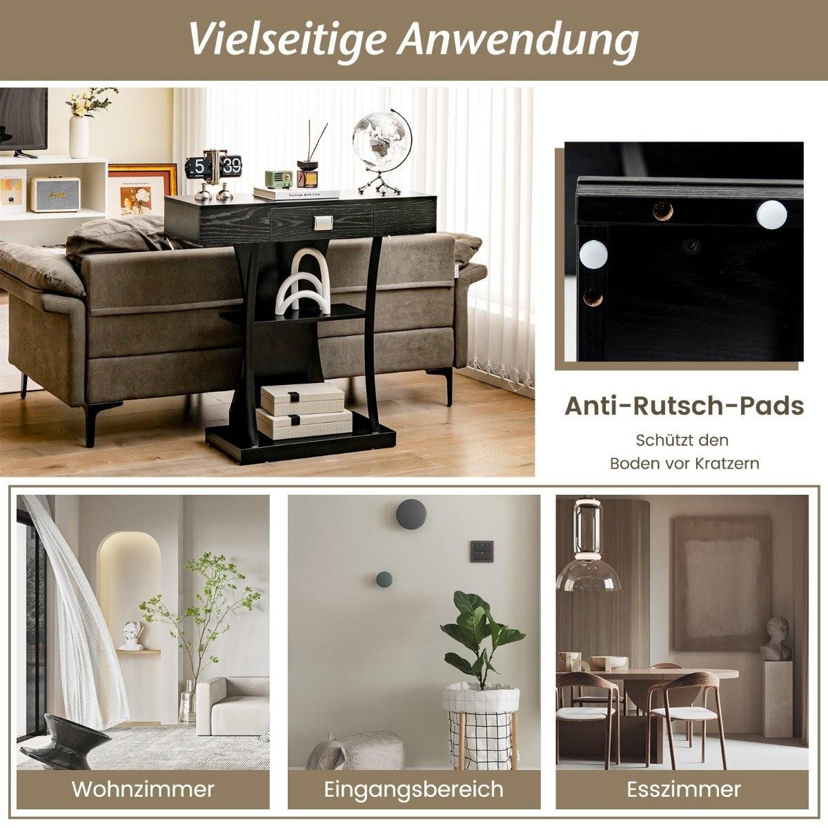 B2X Konsolentisch mit Schubladen & Metallrahmen & 2 Ablagen & Kippschutz Flurtisch  