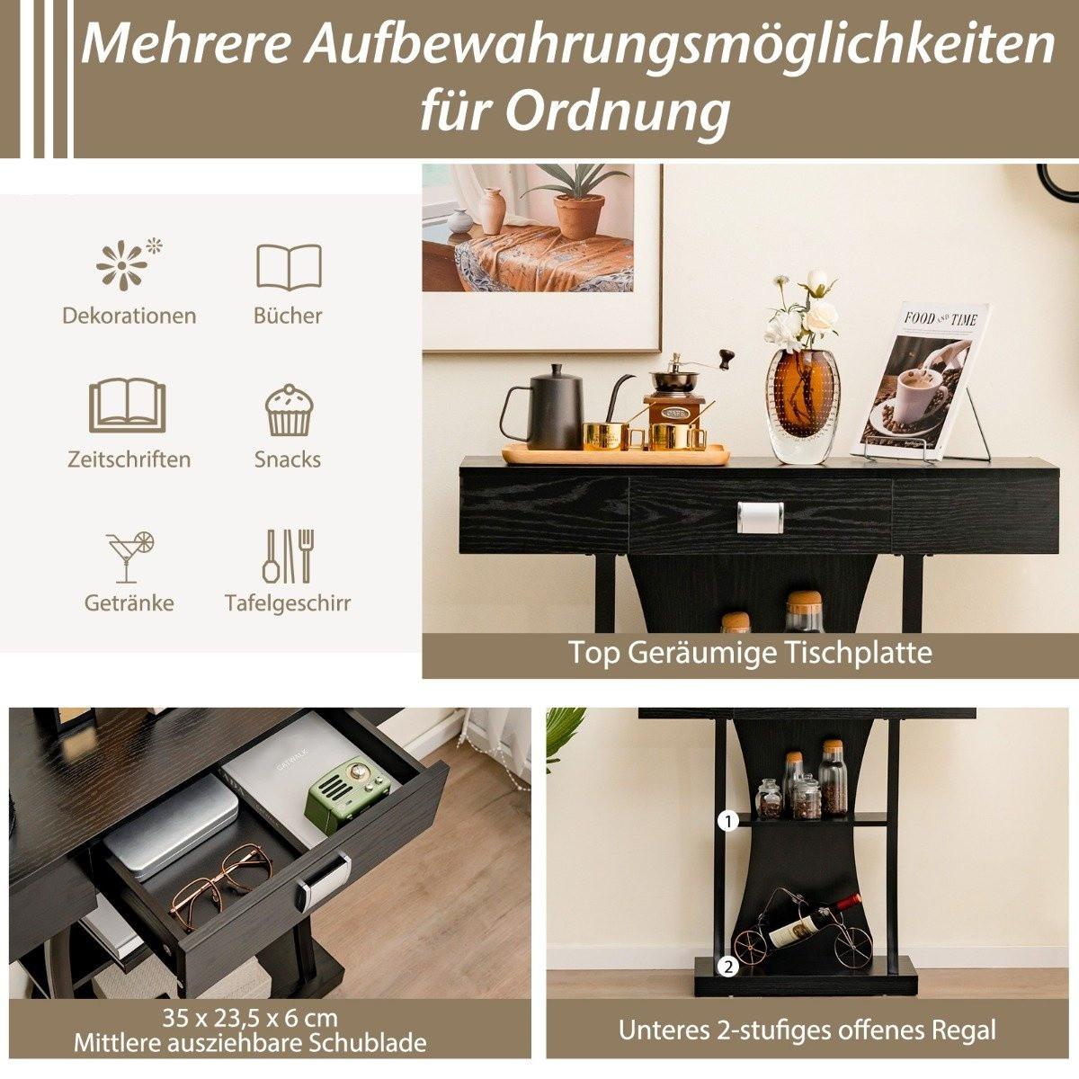 B2X Konsolentisch mit Schubladen & Metallrahmen & 2 Ablagen & Kippschutz Flurtisch  