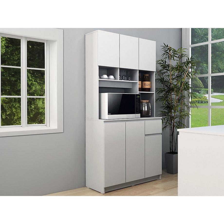 Vente-unique  Credenza da cucina con 6 ante, 1 cassetto e 5 nicchie Bianco - NIZALI 