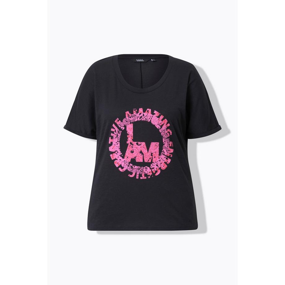 Ulla Popken T-shirt oversize col rond manches courtes motif rond  