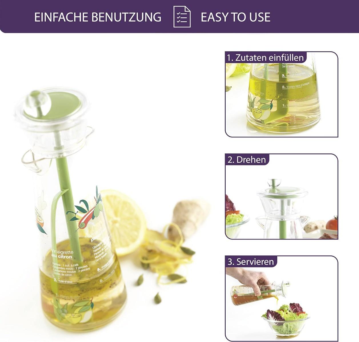 mastrad  Vinaigrette Mixer mit aufgedruckten Rezepten 