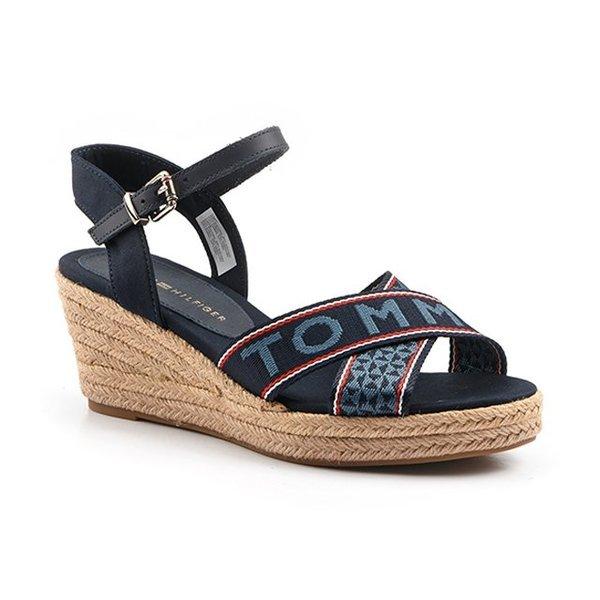 Image of Tommy Webbing Low Wedge Sandal-38 Damen Marine 38