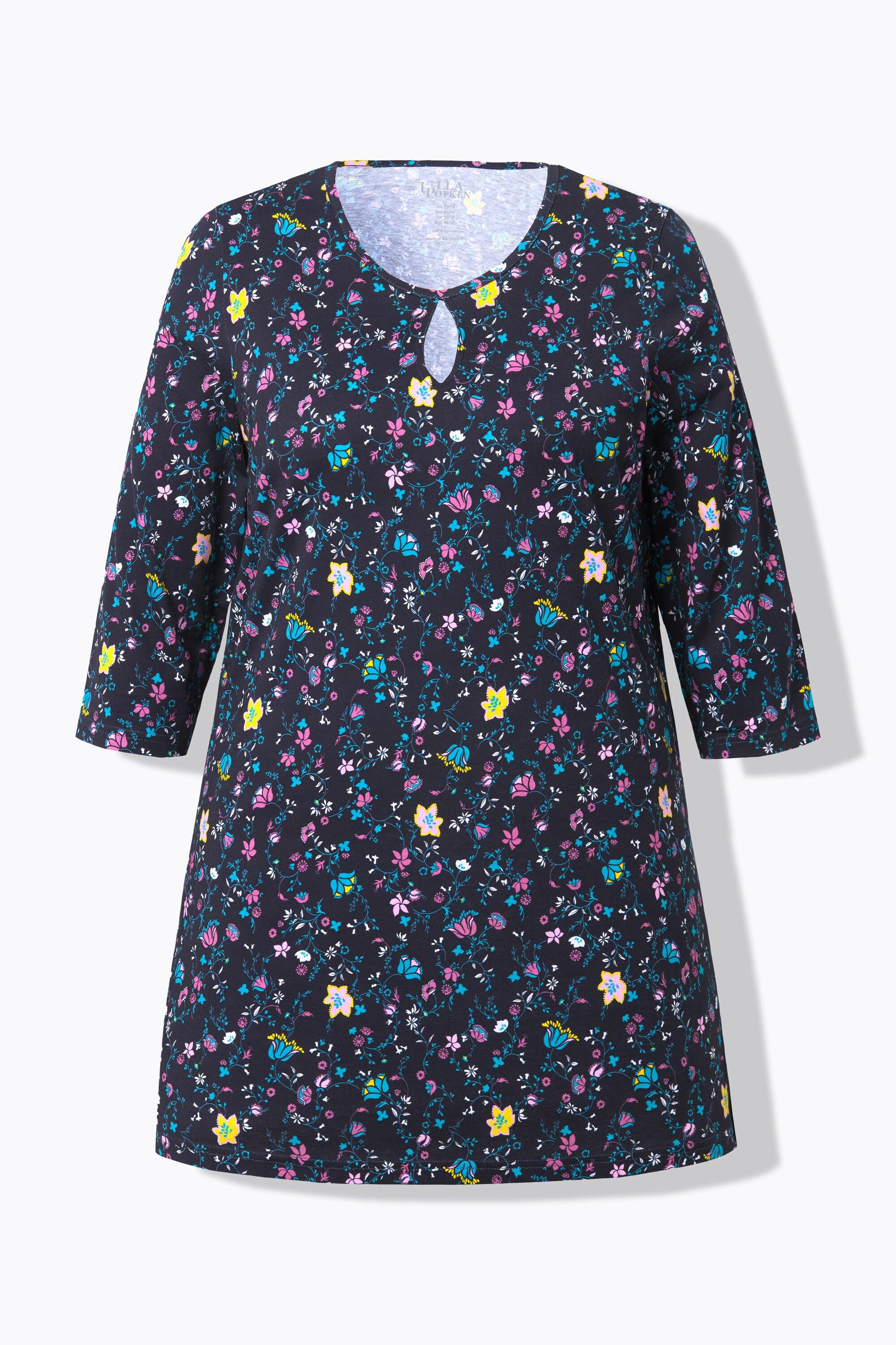 Ulla Popken  Longshirt, Blüten, A-Linie, Rundhals, 3/4-Arm 