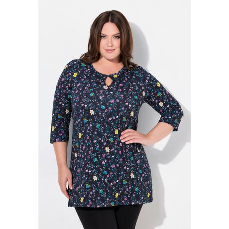 Ulla Popken  Longshirt, Blüten, A-Linie, Rundhals, 3/4-Arm 