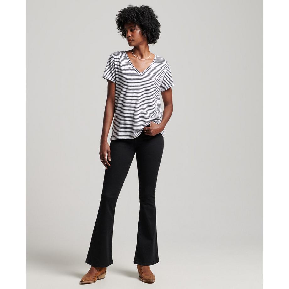 Superdry Besticktes Geflammtes V-Ausschnitt T-Shirt  