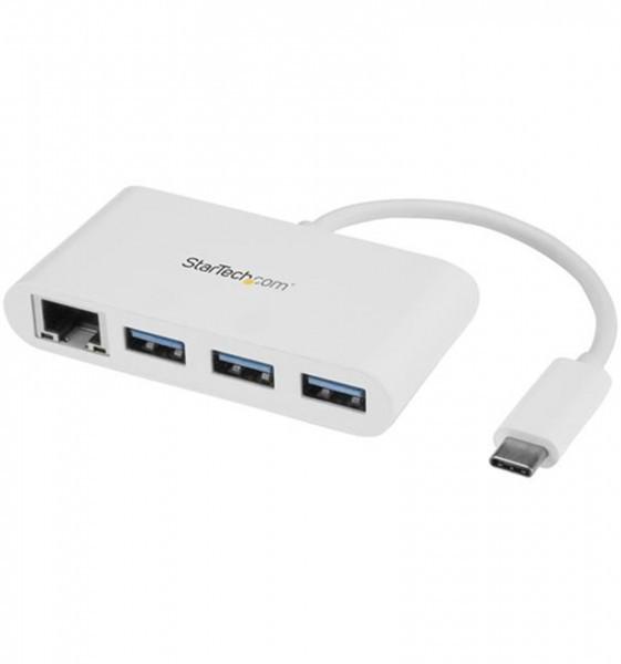 Image of 3 Port USB 3.0 Hub plus Gigabit Ethernet - 5Gbps - USB-C - Weiß