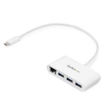 Hub USB 3.0 (5Gbps) a 3 porte con Gigabit Ethernet - USB-C a 3x USB-A - Bianco