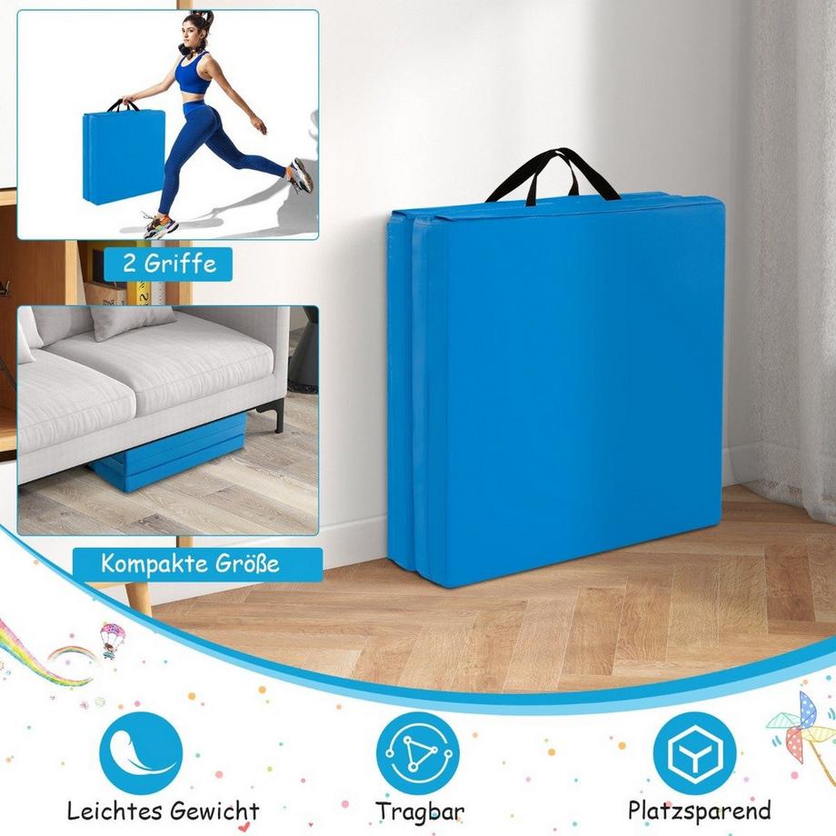 Northix  Tapis de sol souple pliable avec 2 poignées Tapis de gymnastique antidérapant 180 x 60 x 5 cm Bleu 