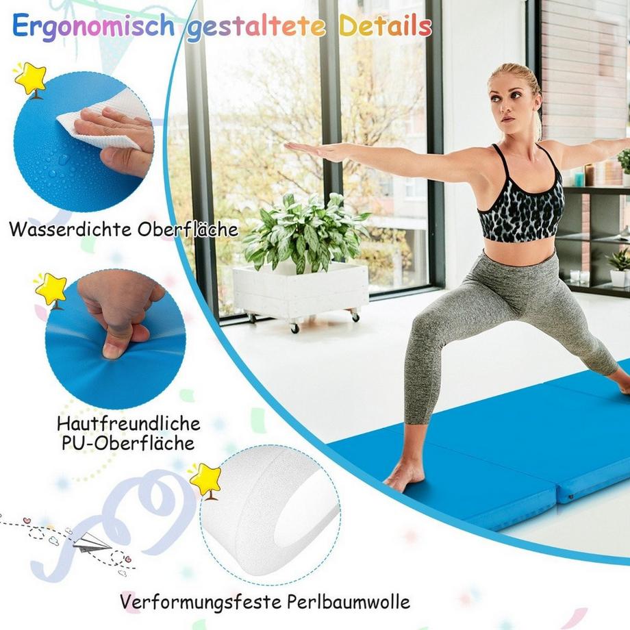 Northix  Tapis de sol souple pliable avec 2 poignées Tapis de gymnastique antidérapant 180 x 60 x 5 cm Bleu 