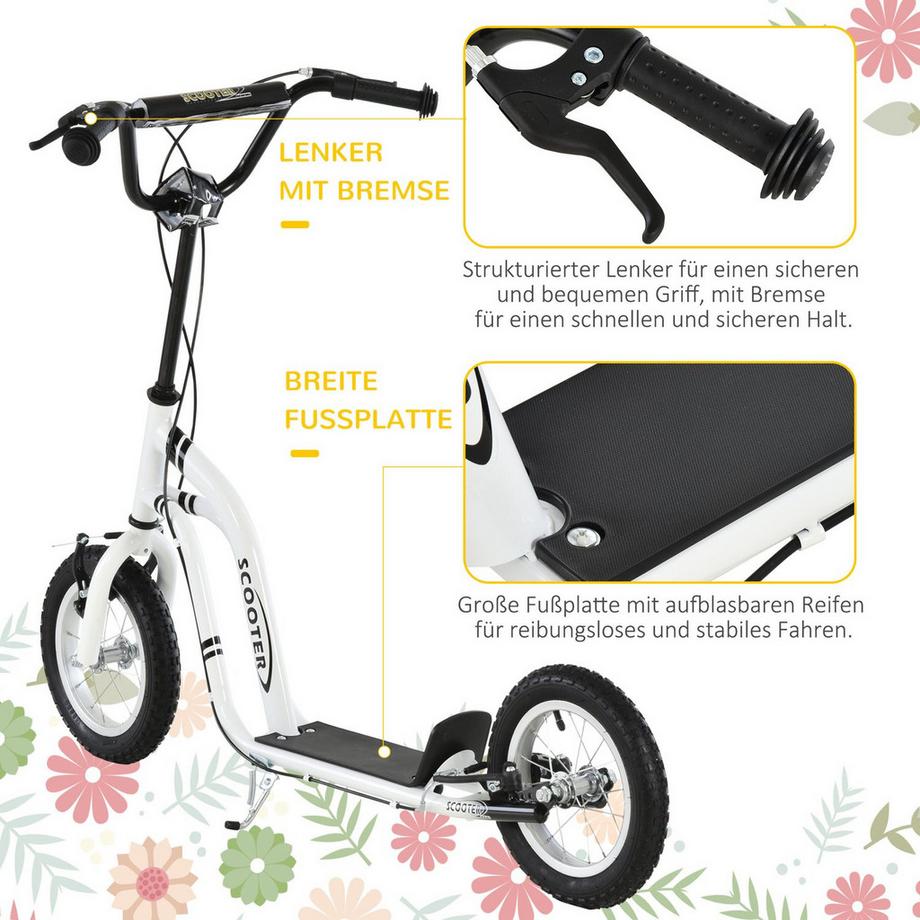 Northio  Kinderroller Scooter Ab 5 Jahre, Kinderscooter Tretroller Cityroller Mit Luftreifen 12 Zoll, Gummi Aluminium, Weiß 