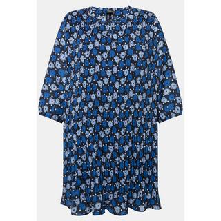 Ulla Popken  Robe courte plissée avec manches 3/4. Imprimé à fleurs et col montant avec ruchés. 