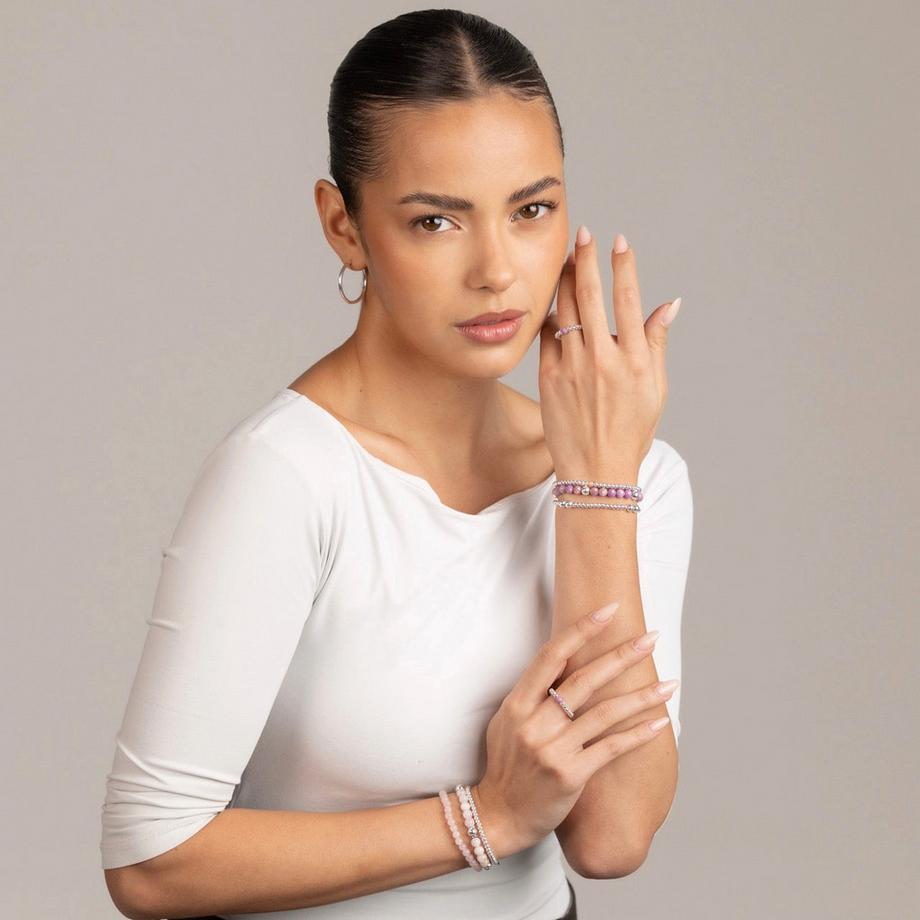 Balibay  Reselé  Stretch Armband mit Rosenquarz & Silber 