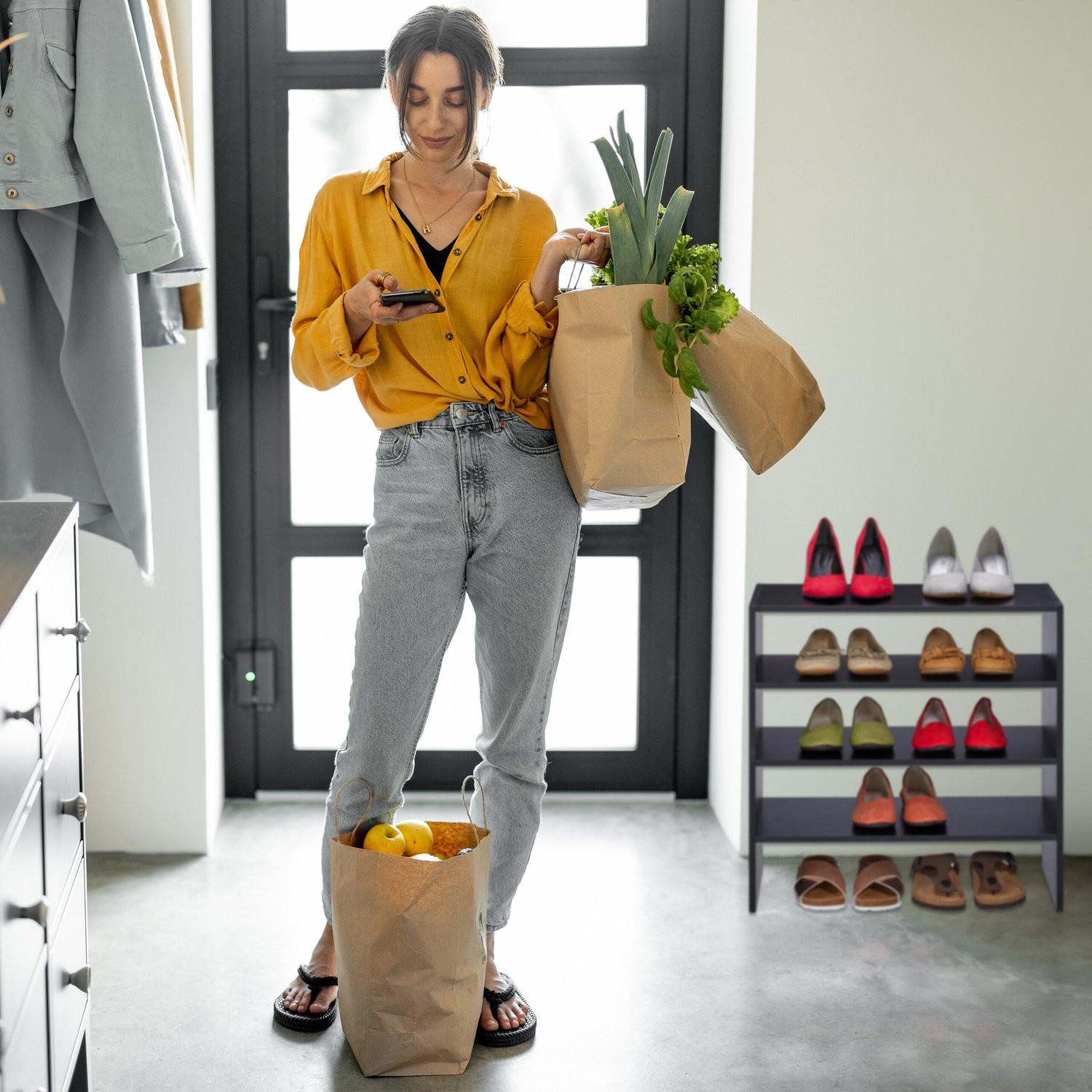 B2X Etagère à chaussures noire avec 2 étagères  